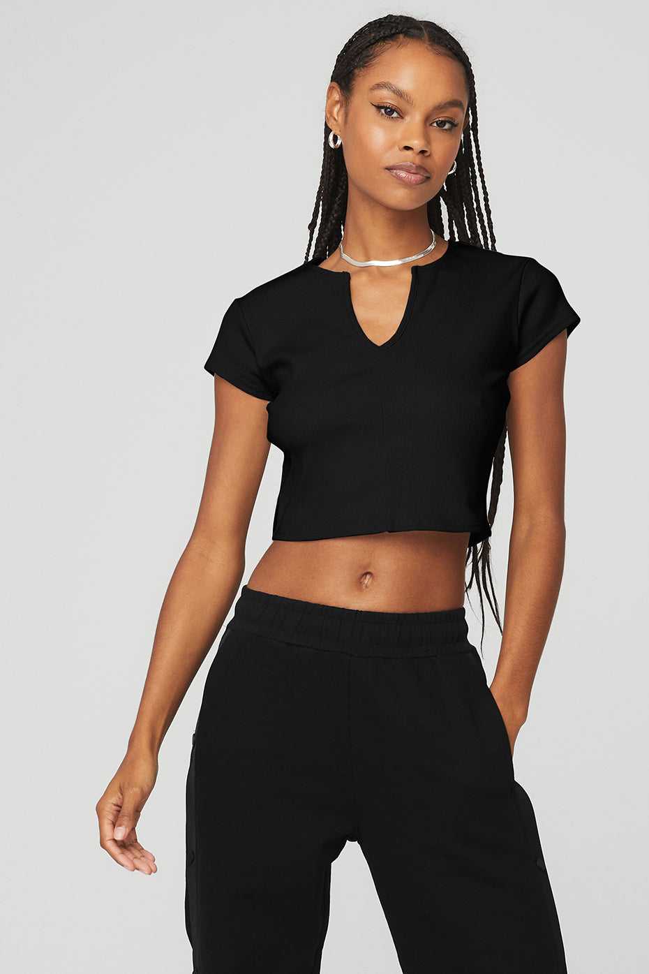 Alo Yoga USA Ribbed Cropped Savvy Black | 0271538-VX