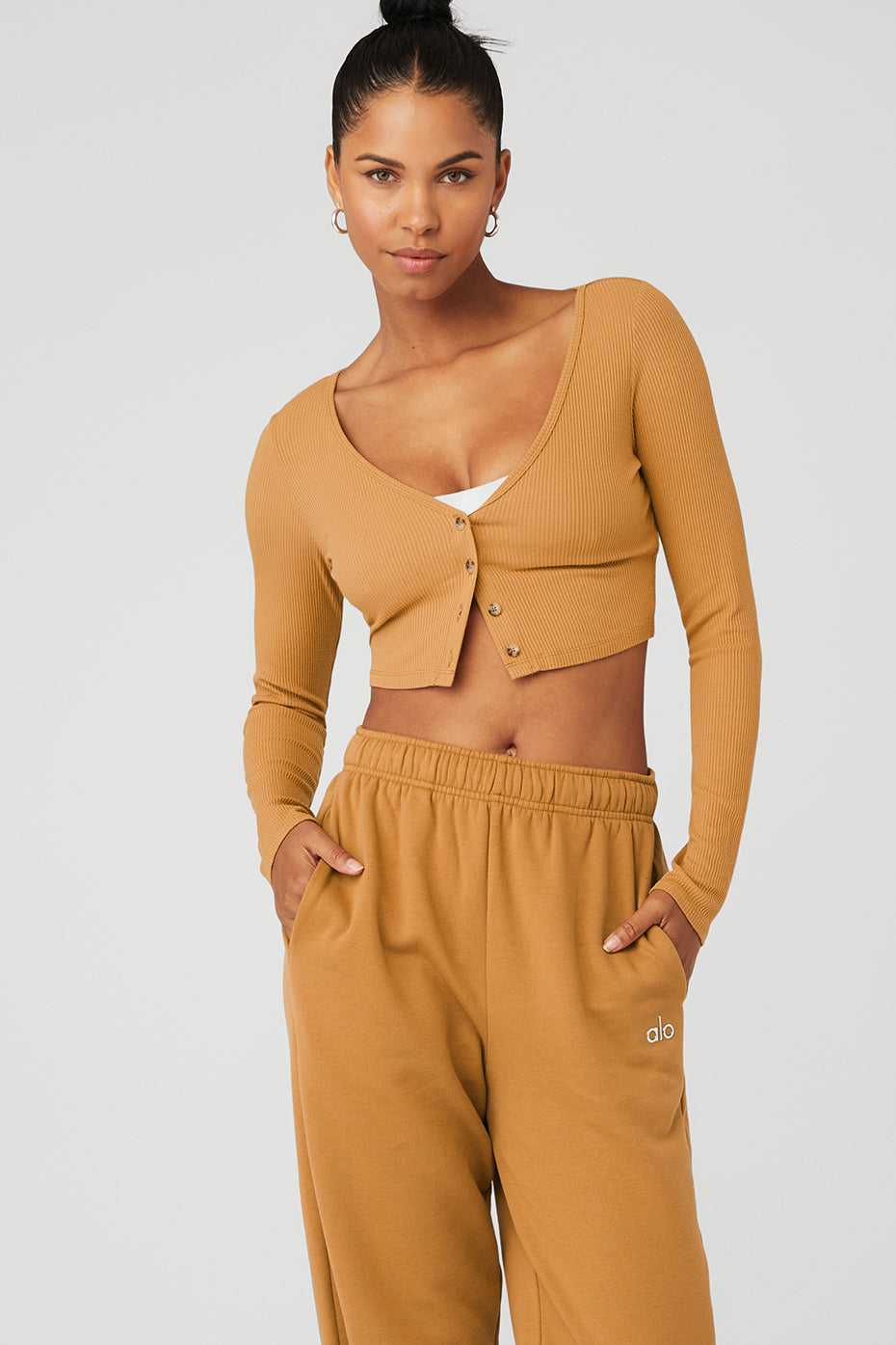 Alo Yoga USA Ribbed Cropped Whisper Cardi Toffee | 8079413-EY