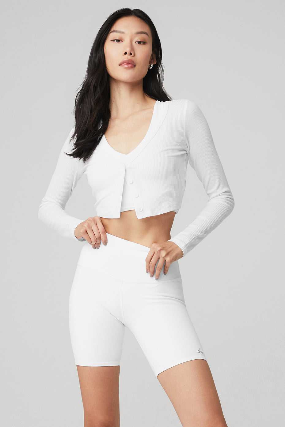 Alo Yoga USA Ribbed Cropped Whisper Cardigan White | 8079642-SU