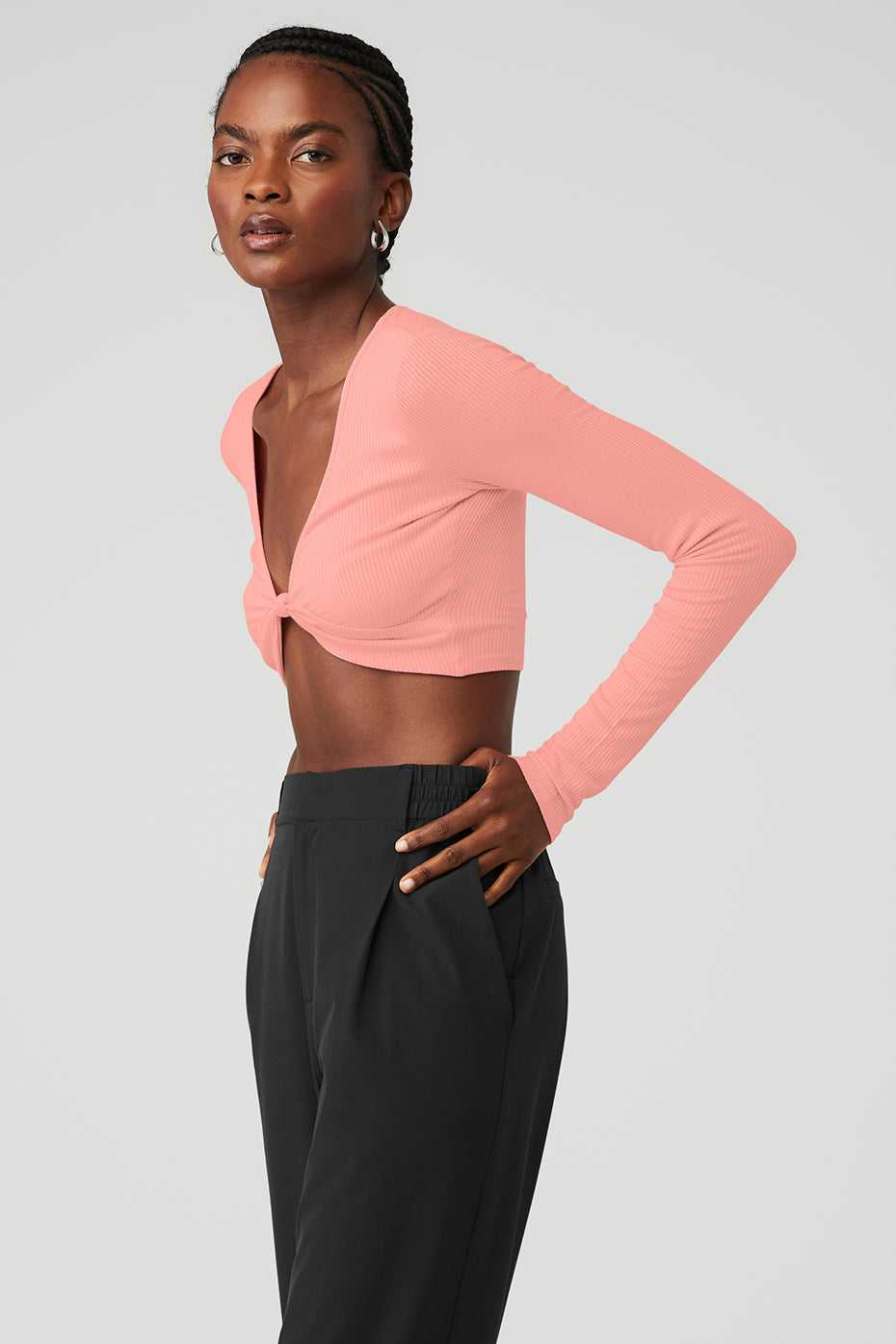 Alo Yoga USA Ribbed Knotty Long Sleeve Strawberry Lemonade | 3597286-BY