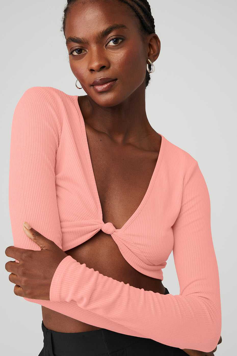 Alo Yoga USA Ribbed Knotty Long Sleeve Strawberry Lemonade | 3597286-BY