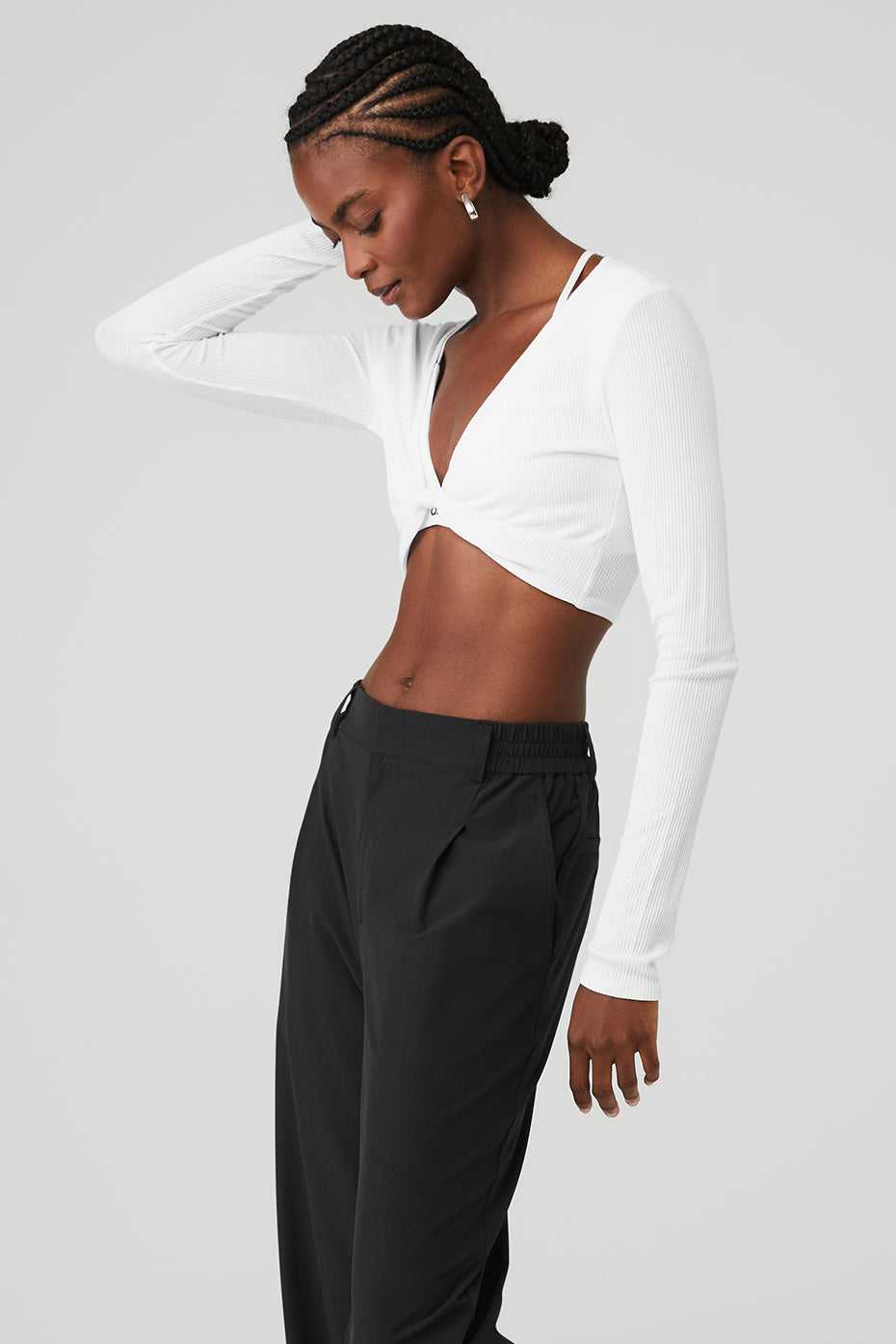 Alo Yoga USA Ribbed Knotty Long Sleeve White | 5430682-TJ