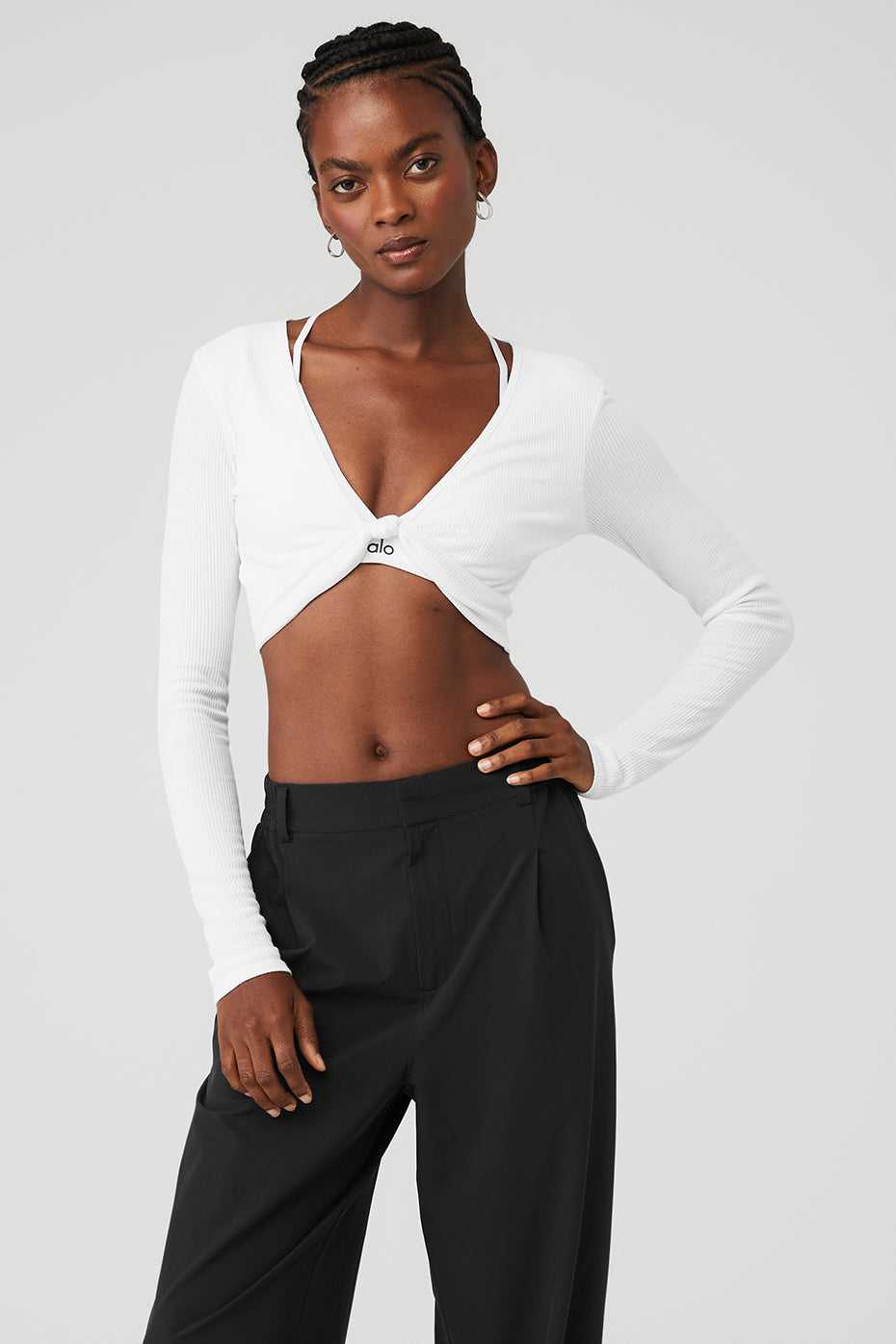 Alo Yoga USA Ribbed Knotty Long Sleeve White | 5430682-TJ