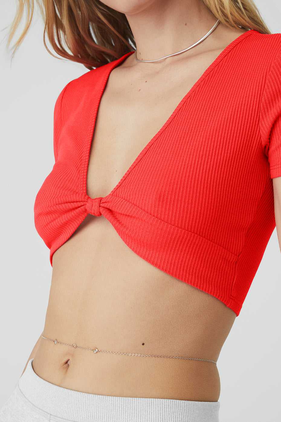 Alo Yoga USA Ribbed Knotty Red Hot Summer | 0543268-WP