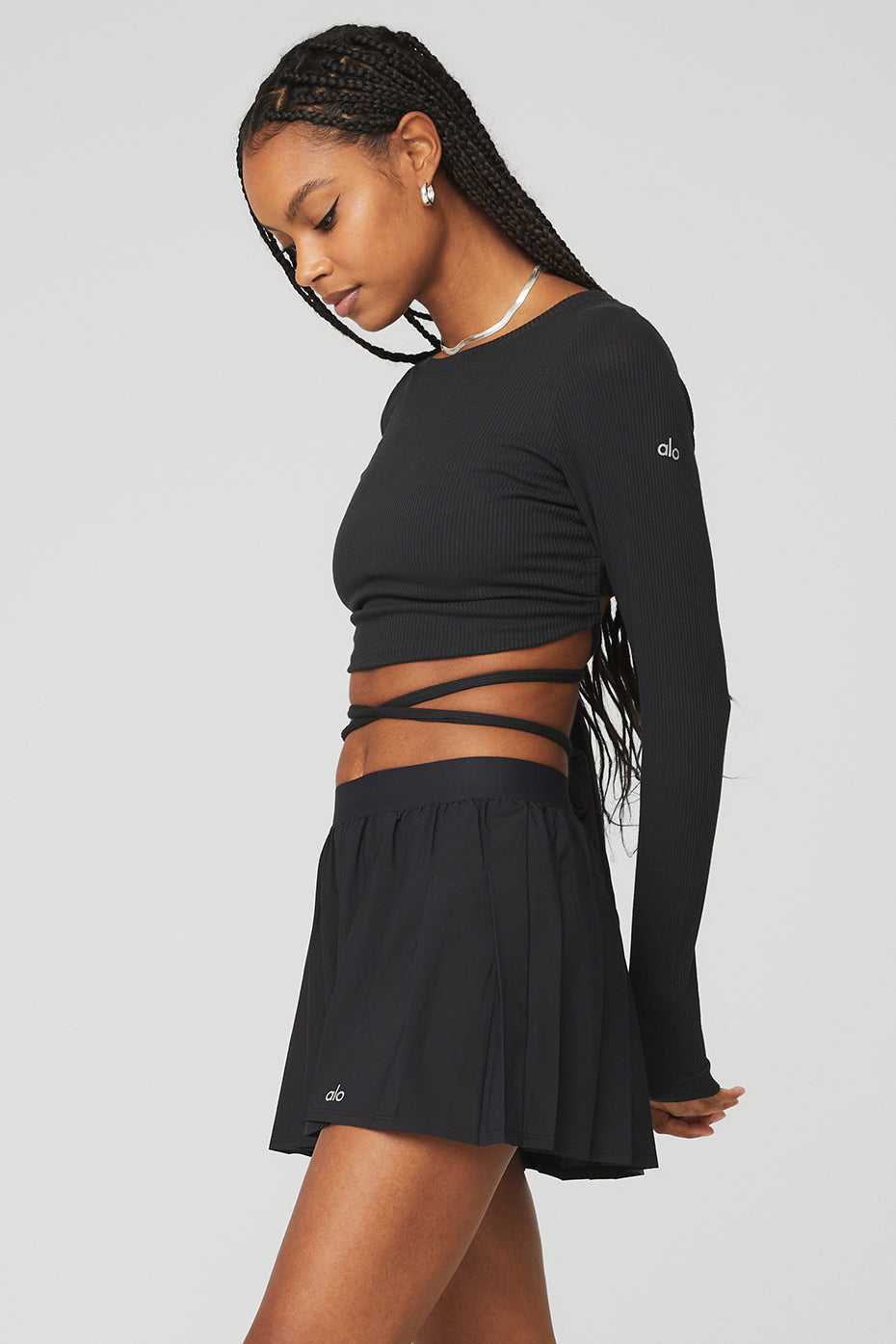 Alo Yoga USA Ribbed Manifest Long Sleeve Black | 5013794-ET