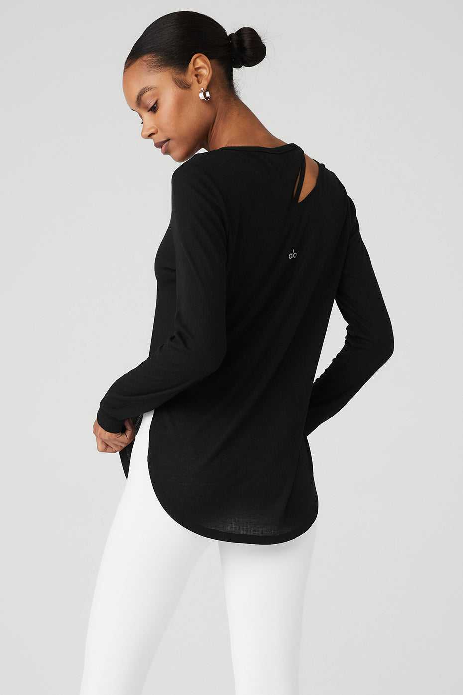 Alo Yoga USA Ribbed Peak Long Sleeve Black | 1569283-IS