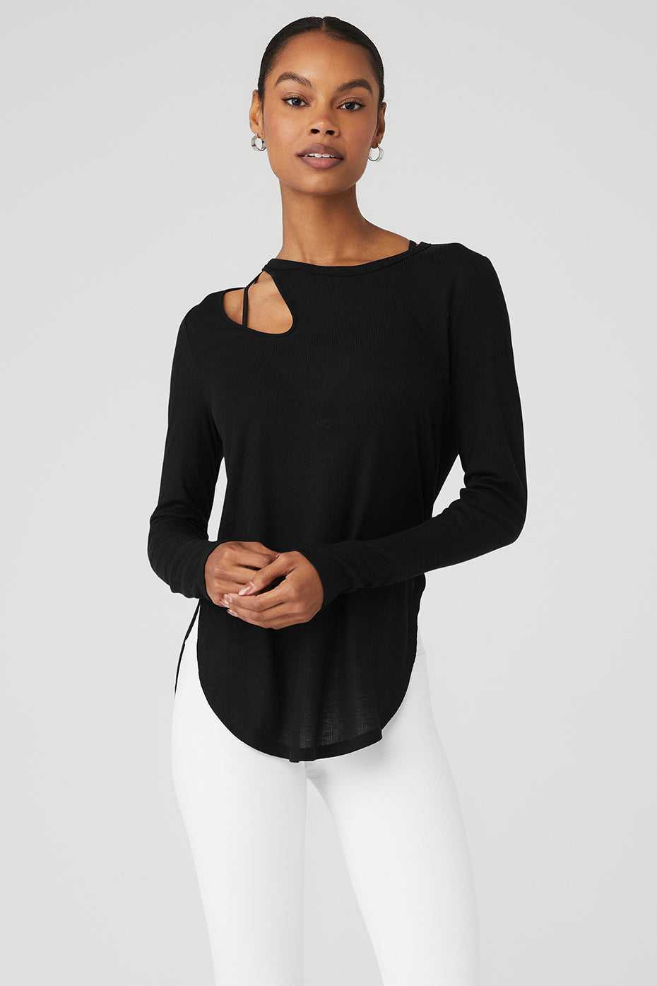 Alo Yoga USA Ribbed Peak Long Sleeve Black | 1569283-IS