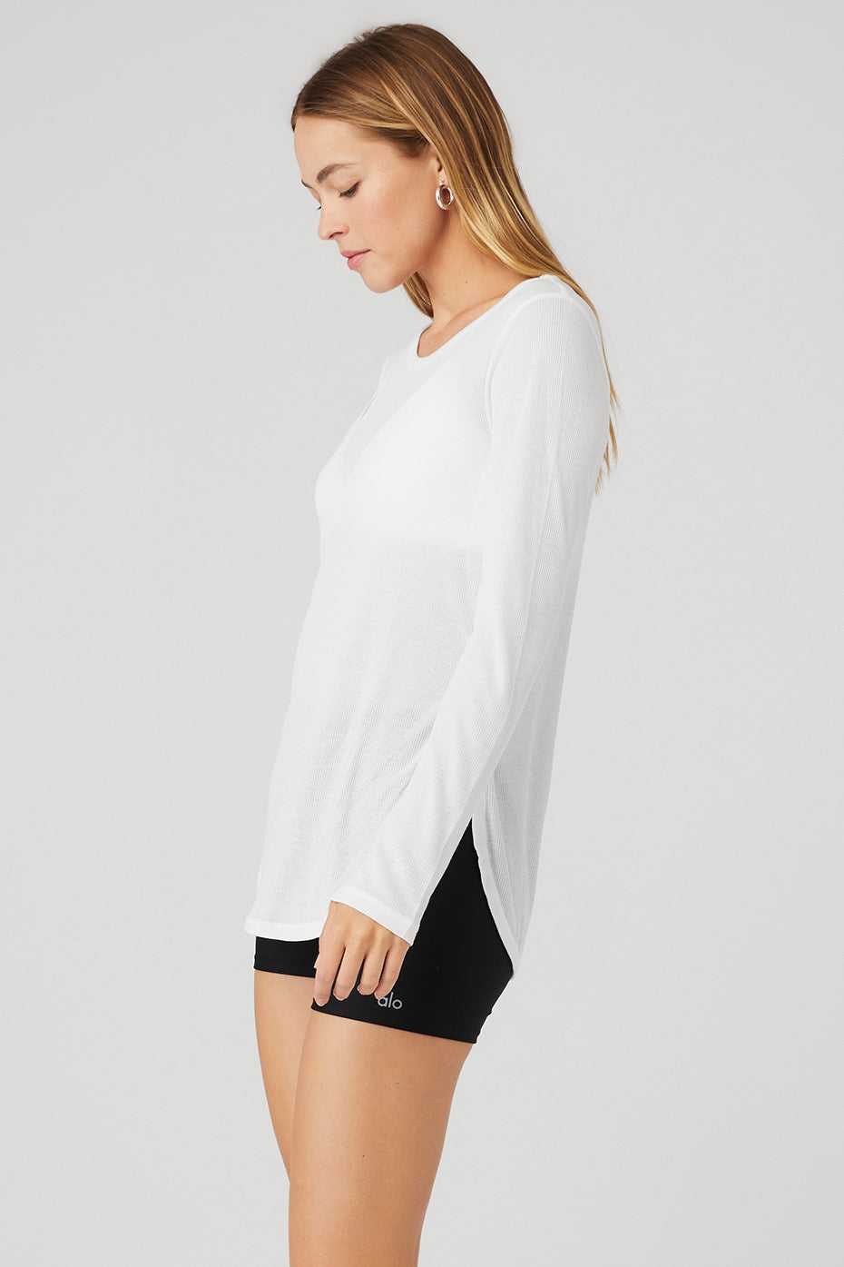 Alo Yoga USA Ribbed Peak Long Sleeve White | 1582306-YV