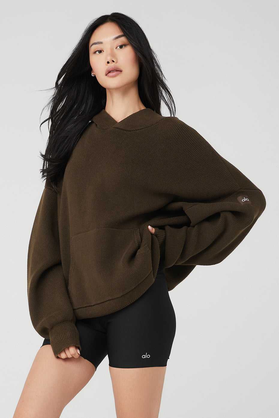 Alo Yoga USA Scholar Hooded Sweater Espresso | 1029435-NZ