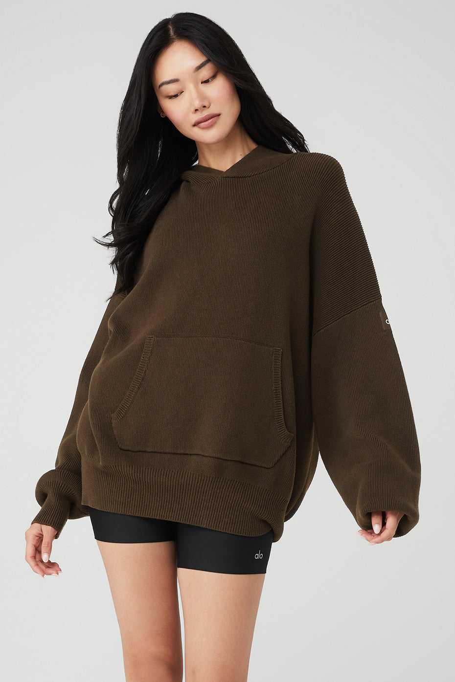 Alo Yoga USA Scholar Hooded Sweater Espresso | 1029435-NZ