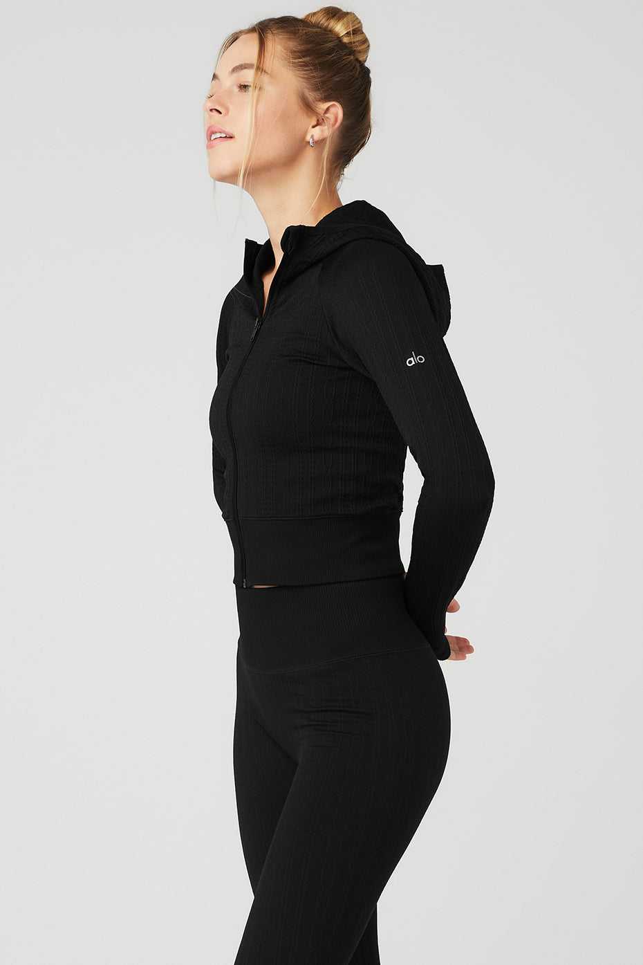 Alo Yoga USA Seamless Cable Knit Black | 2957403-SZ