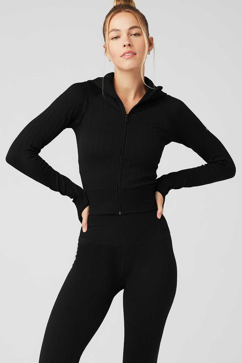 Alo Yoga USA Seamless Cable Knit Black | 2957403-SZ