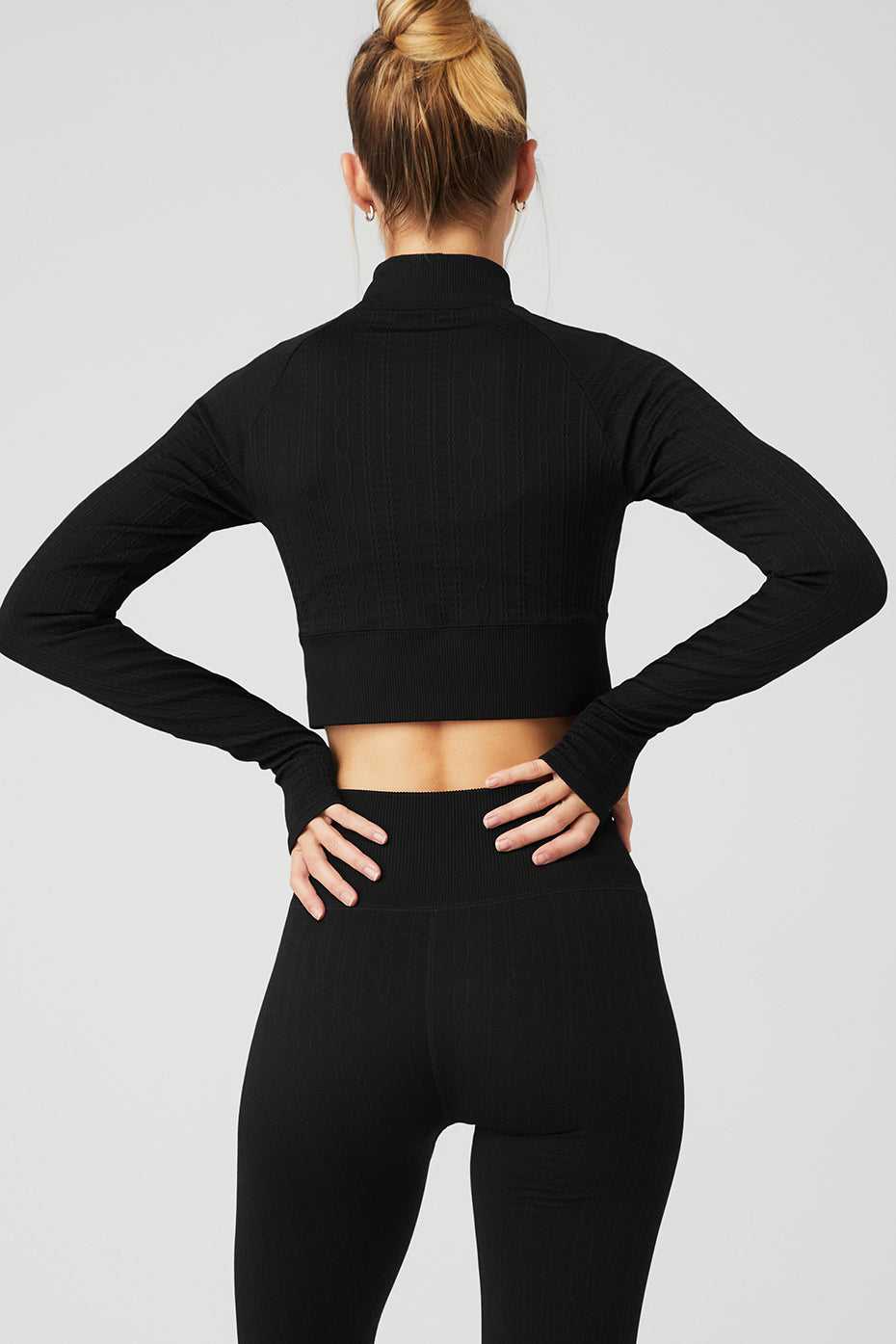 Alo Yoga USA Seamless Cable Knit Black | 0143269-JQ