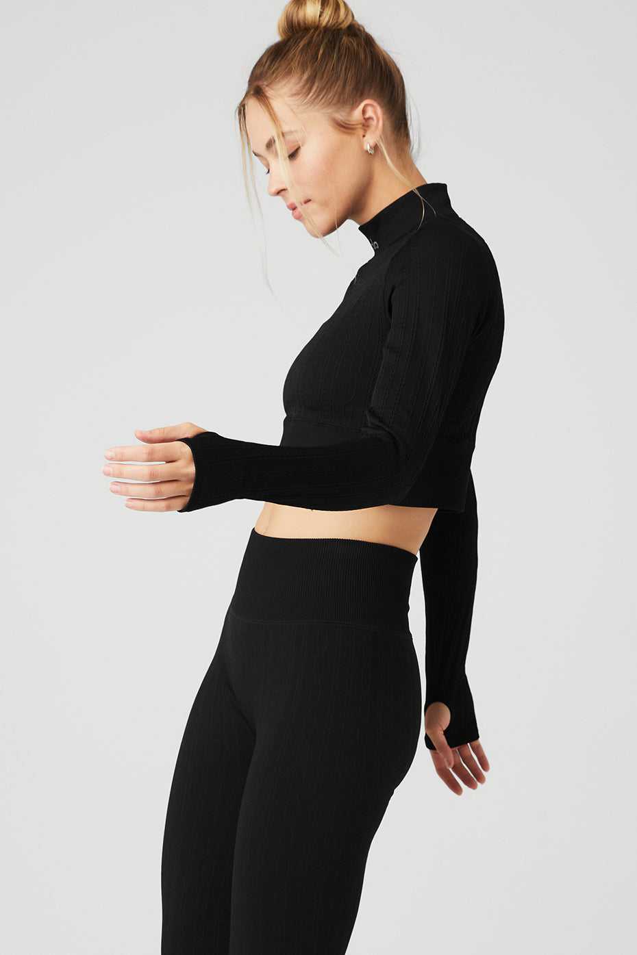 Alo Yoga USA Seamless Cable Knit Black | 0143269-JQ