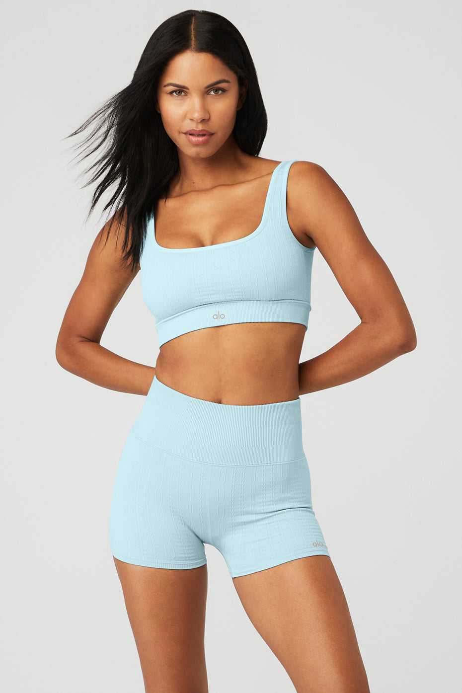 Alo Yoga USA Seamless Cable Knit Chalk Blue | 5167389-TR