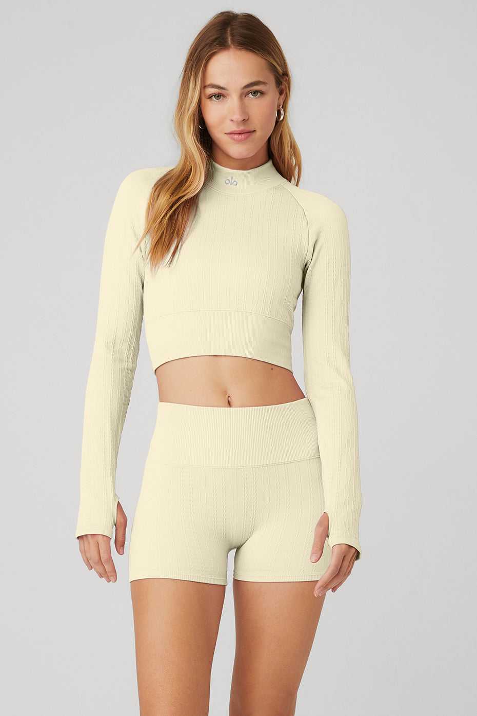 Alo Yoga USA Seamless Cable Knit French Vanilla | 2670354-TL