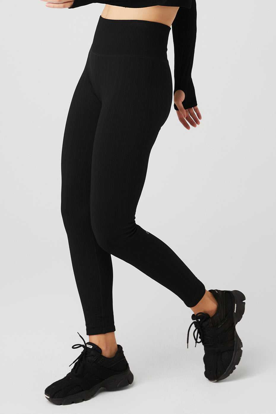 Alo Yoga USA Seamless Cable Knit High-Waist Black | 2548167-RW