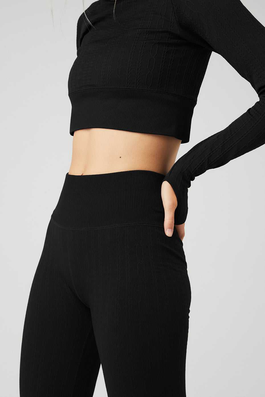 Alo Yoga USA Seamless Cable Knit High-Waist Black | 2548167-RW