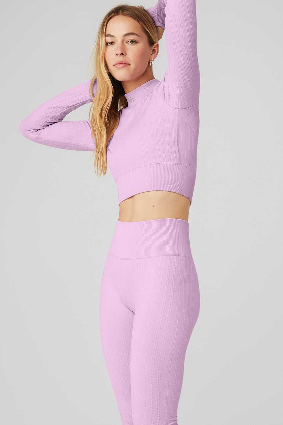 Alo Yoga USA Seamless Cable Knit Sugarplum Pink | 5629743-PQ