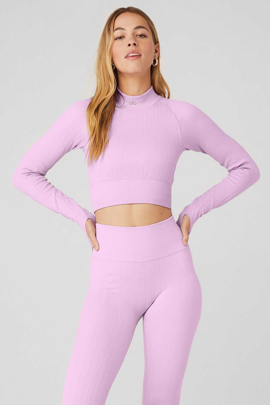 Alo Yoga USA Seamless Cable Knit Sugarplum Pink | 5629743-PQ