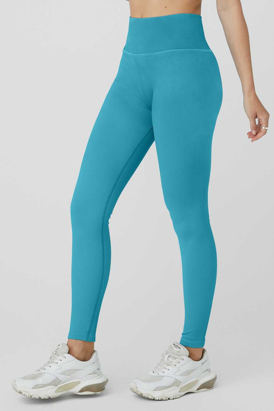 Alo Yoga USA Seamless High-Waist Ribbed Blue Splash | 3862149-SW