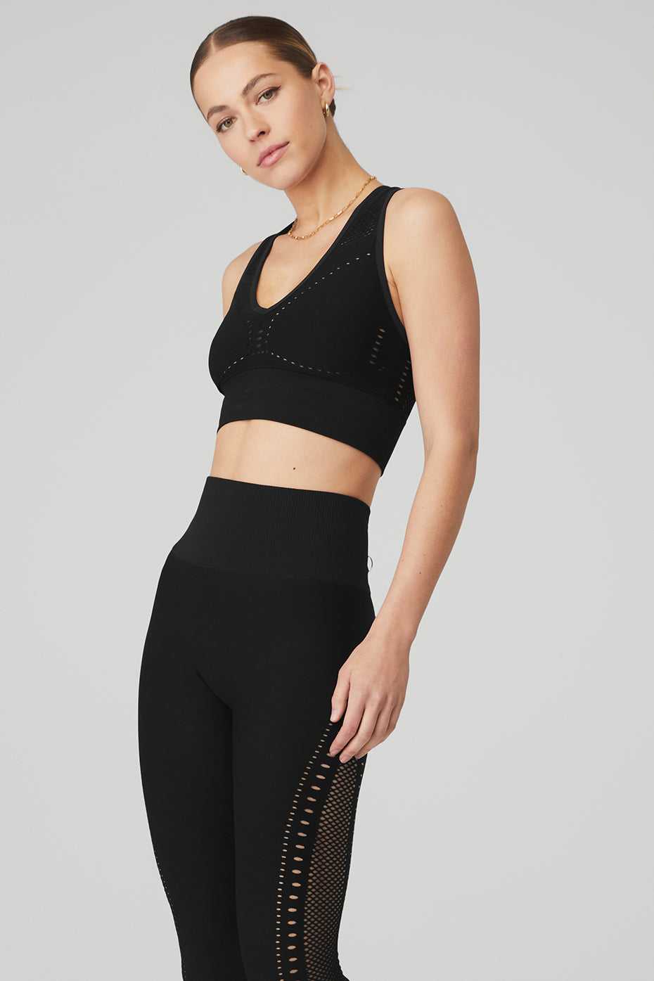 Alo Yoga USA Seamless Open Air Black | 5890623-QM