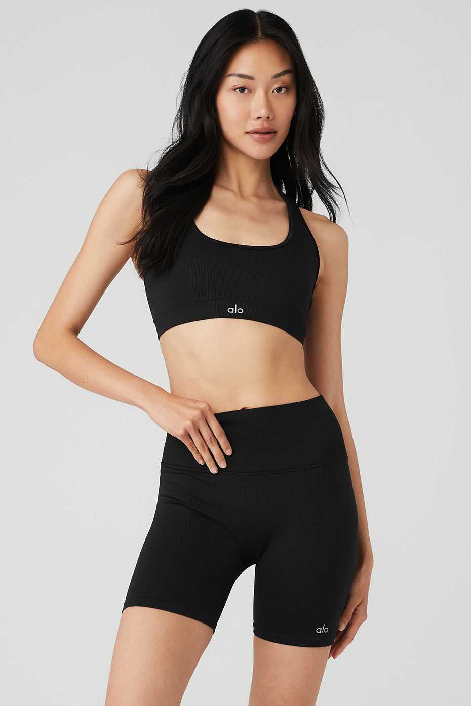 Alo Yoga USA Seamless Ribbed Black | 6182379-CY