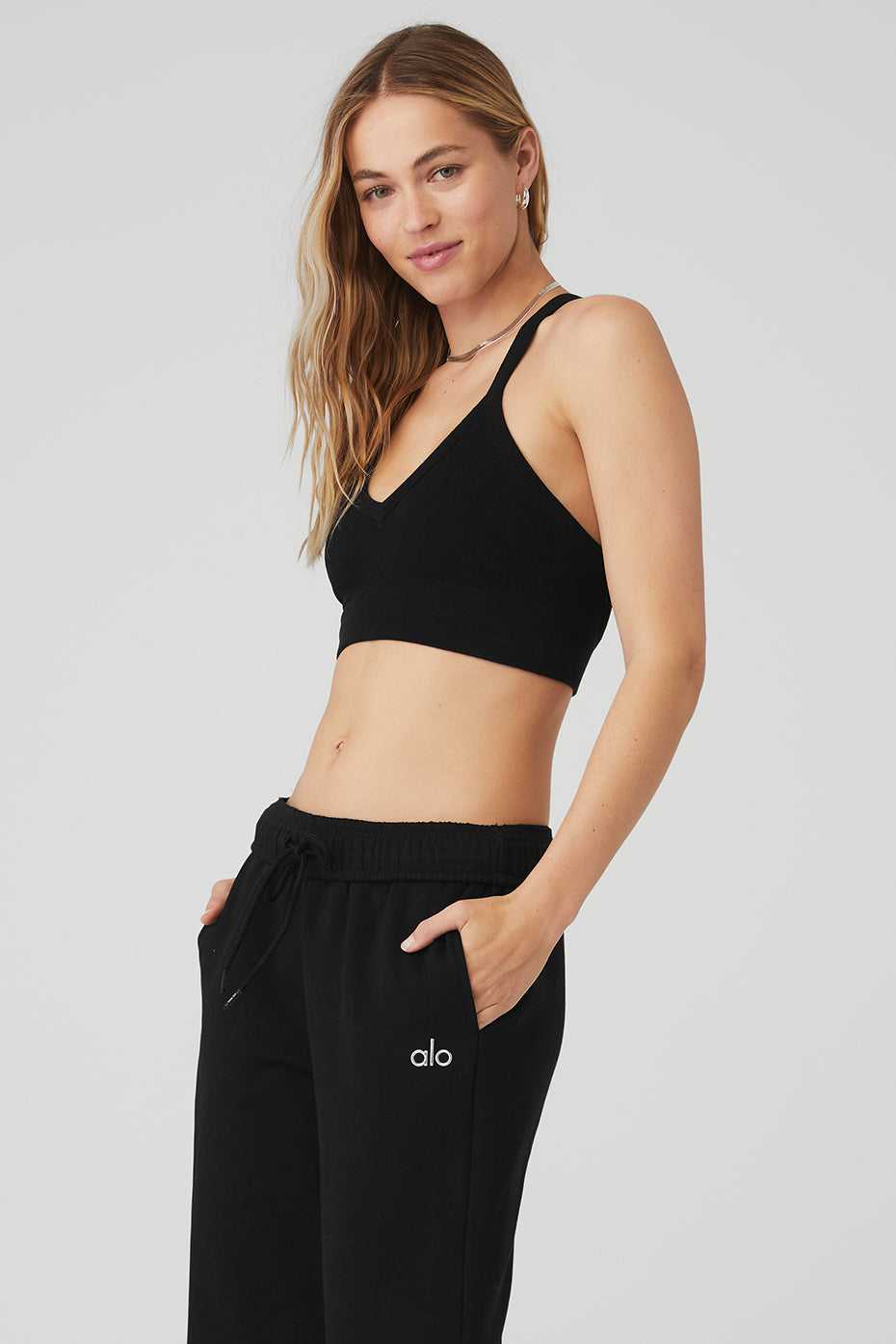 Alo Yoga USA Seamless Ribbed Low Back Black | 8245306-ZI