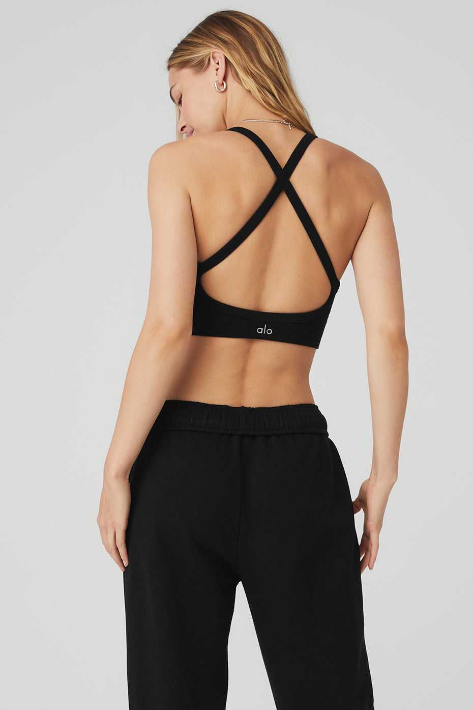 Alo Yoga USA Seamless Ribbed Low Back Black | 8245306-ZI