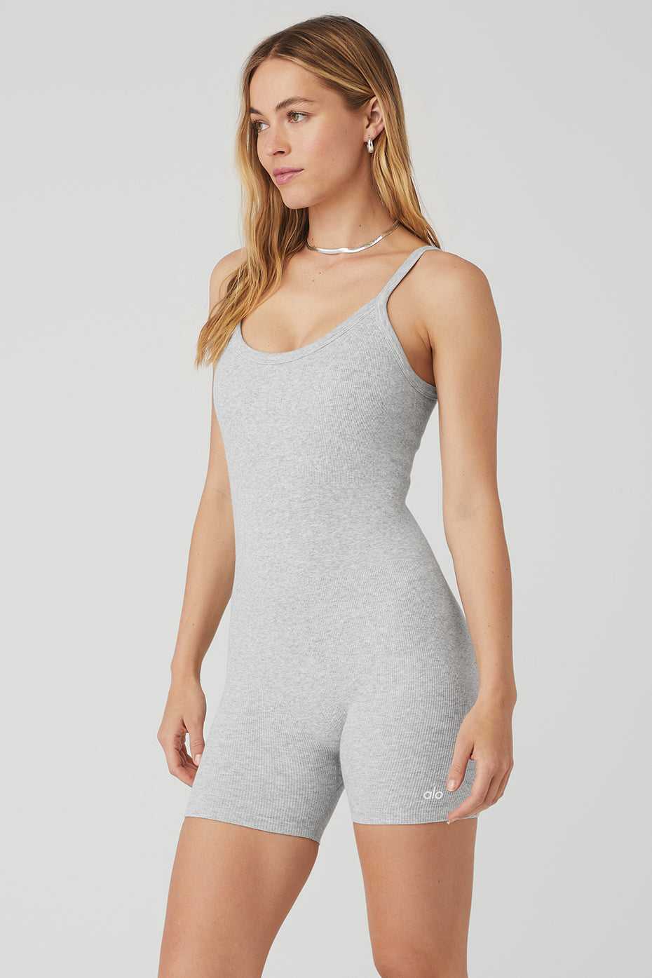 Alo Yoga USA Seamless Ribbed Mellow Onesie Athletic Grey | 6859704-HM