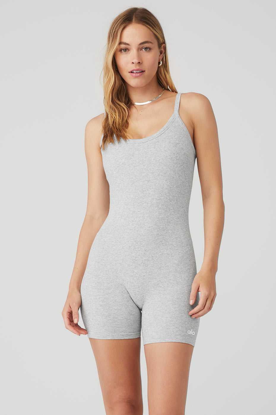 Alo Yoga USA Seamless Ribbed Mellow Onesie Athletic Grey | 6859704-HM