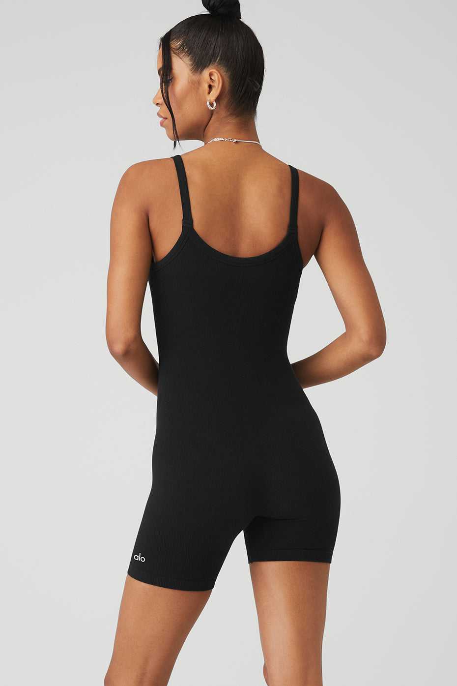 Alo Yoga USA Seamless Ribbed Mellow Onesie Black | 8296571-AK