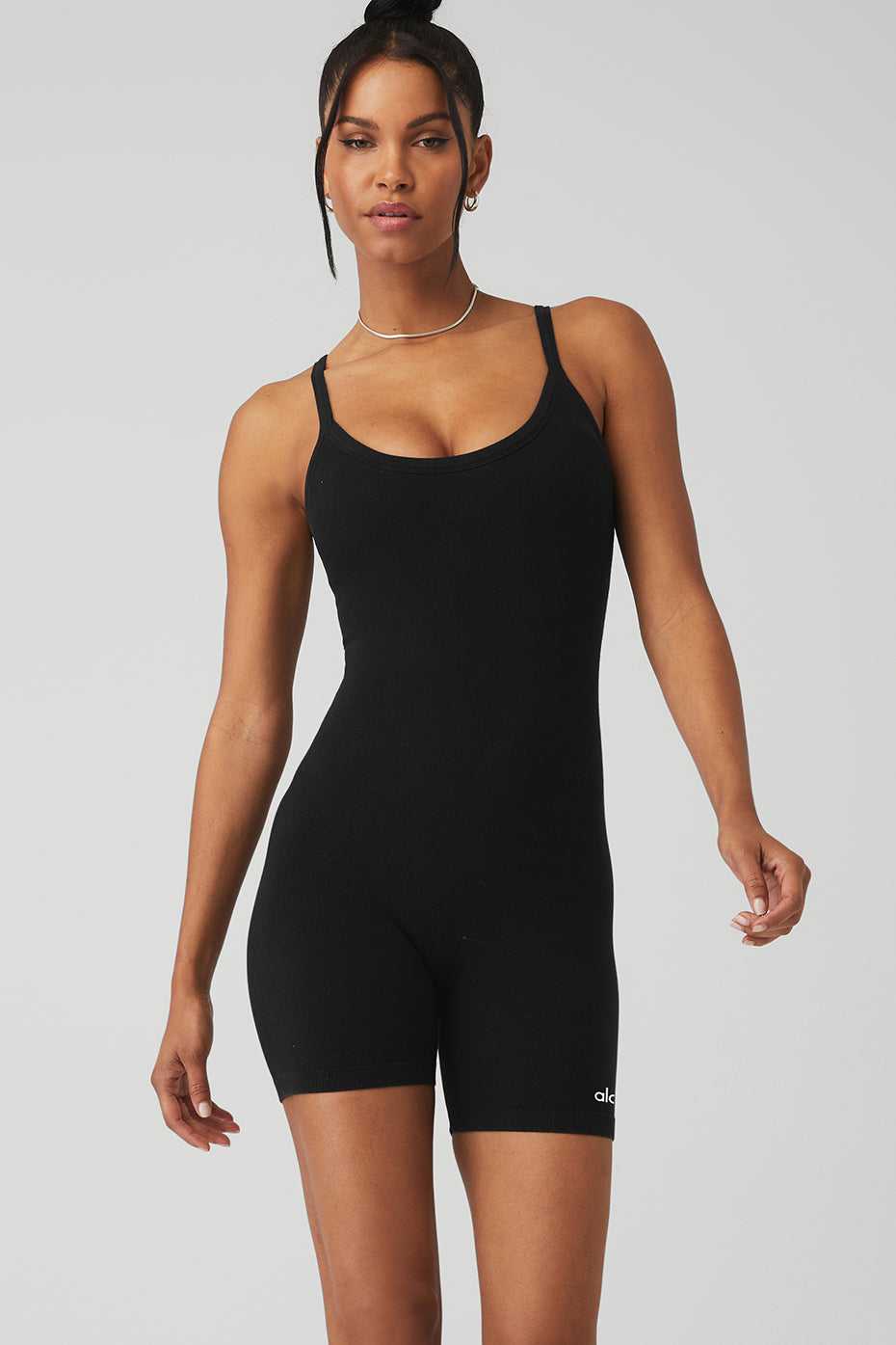 Alo Yoga USA Seamless Ribbed Mellow Onesie Black | 8296571-AK