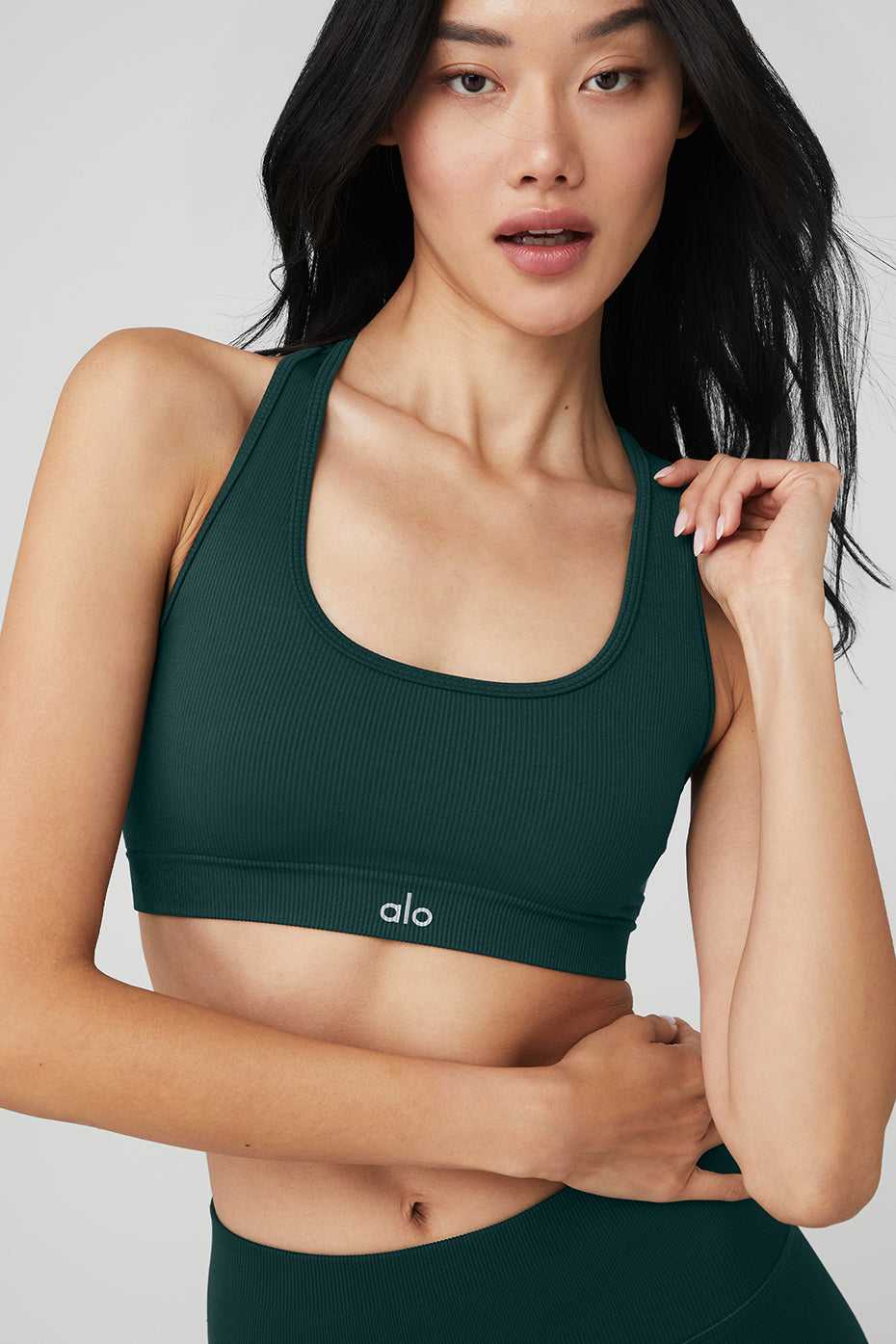 Alo Yoga USA Seamless Ribbed Midnight Green | 2167983-BP