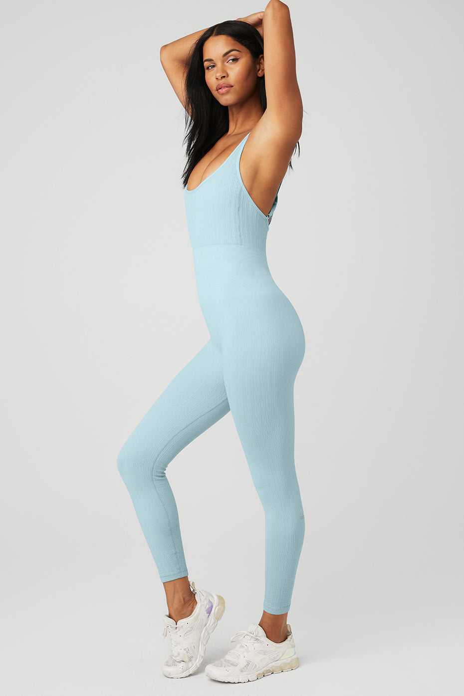 Alo Yoga USA Semi-Sheer Seamless Cable Knit Onesie Chalk Blue | 4780269-NA