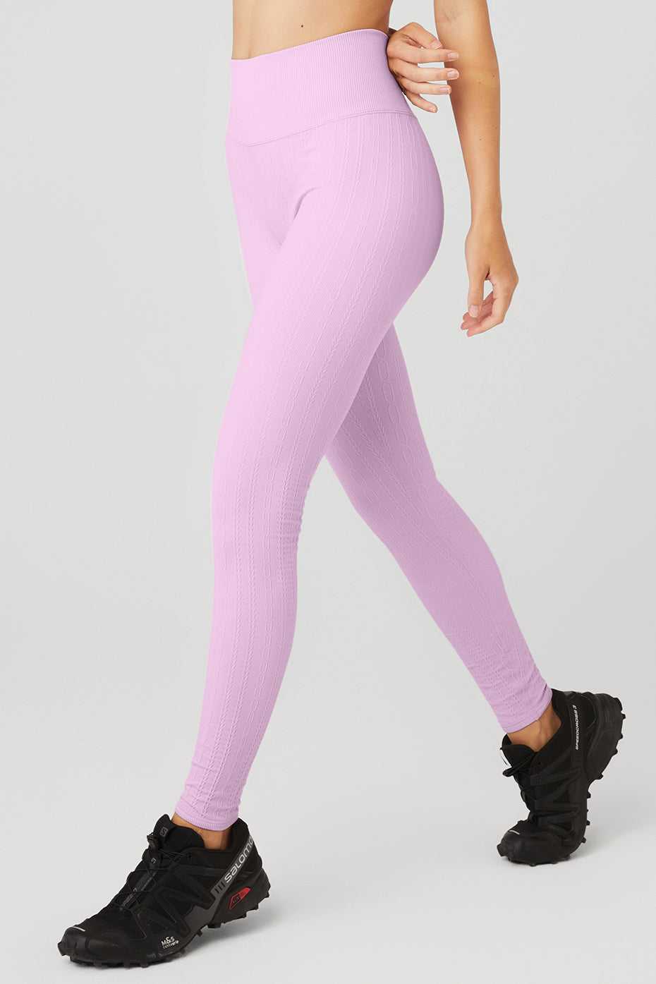 Alo Yoga USA Semi-Sheer Seamless Cable Knit High-Waist Sugarplum Pink | 5806132-LA