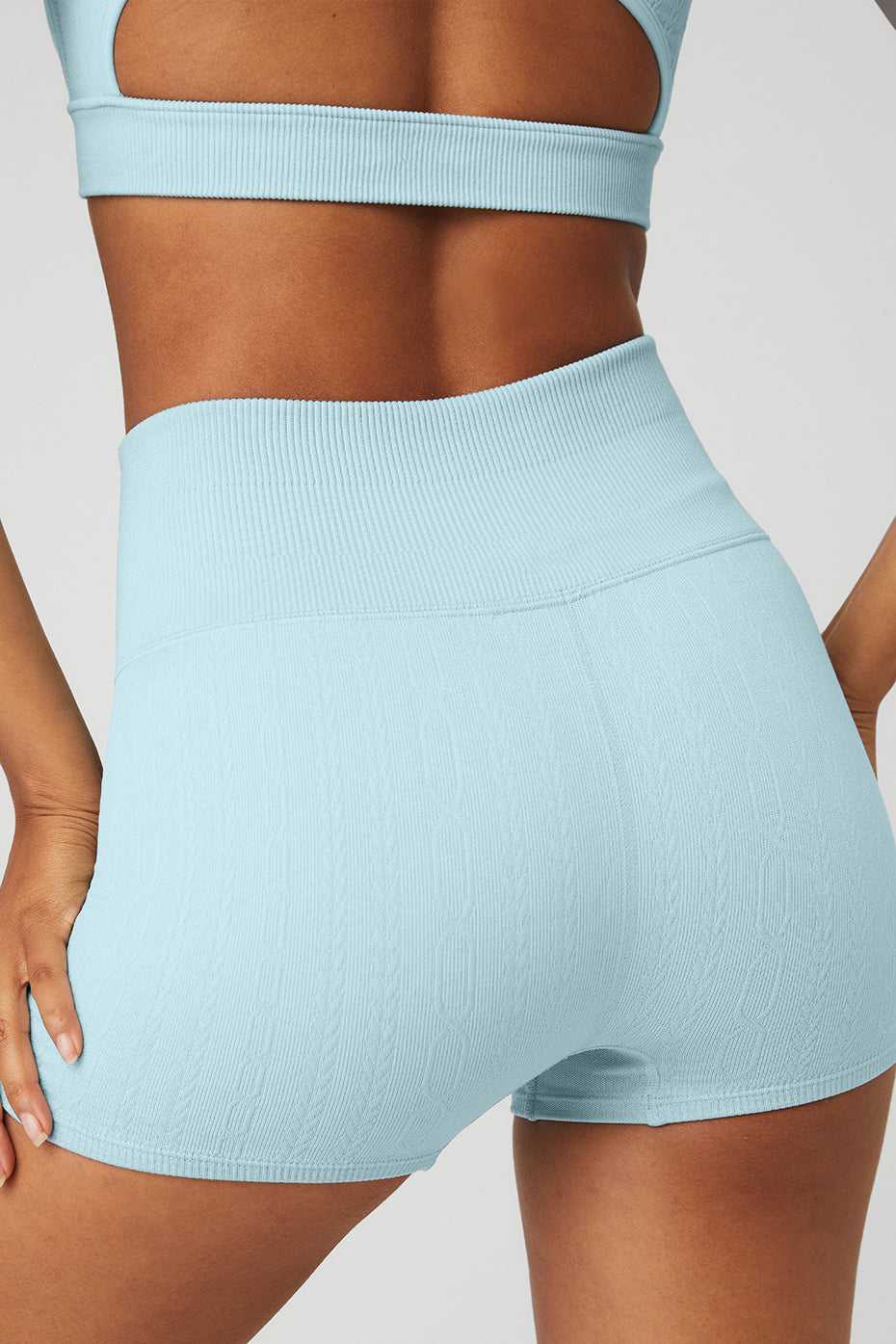 Alo Yoga USA Semi-Sheer Seamless Cable Knit Hot Chalk Blue | 0249185-SF