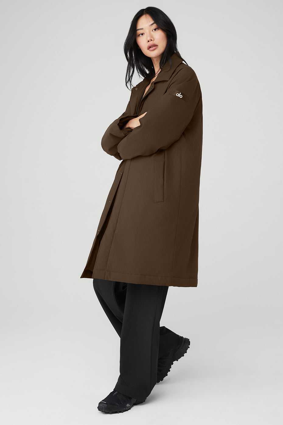 Alo Yoga USA Signature Overcoat Espresso | 9078164-NZ