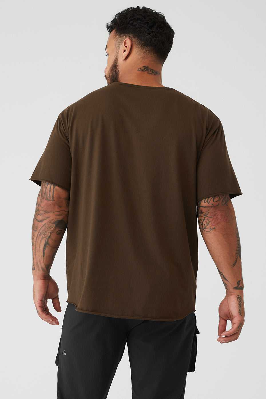 Alo Yoga USA Society Crewneck Tee Espresso | 6805279-DA