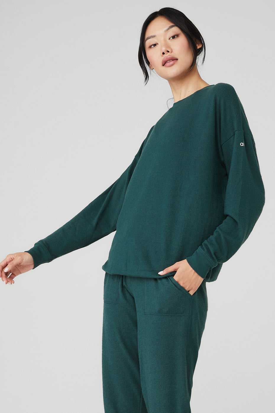 Alo Yoga USA Soho Pullover Midnight Green | 9253607-WY