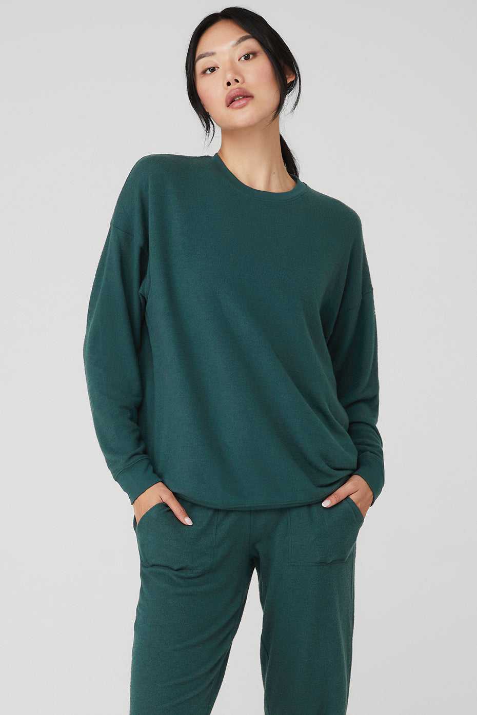 Alo Yoga USA Soho Pullover Midnight Green | 9253607-WY