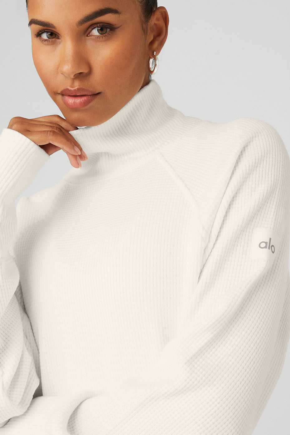 Alo Yoga USA Thermal Weekend Escape Mock Neck Long Sleeve Ivory | 7514293-MI