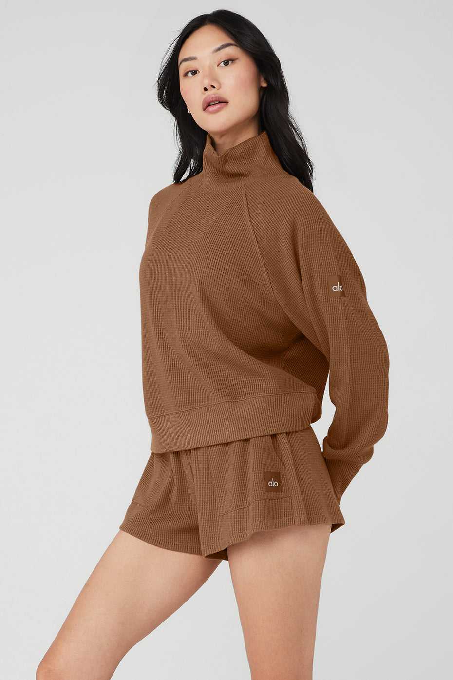 Alo Yoga USA Thermal Weekend Escape Mock Neck Long Sleeve Cinnamon Brown | 1543769-HG