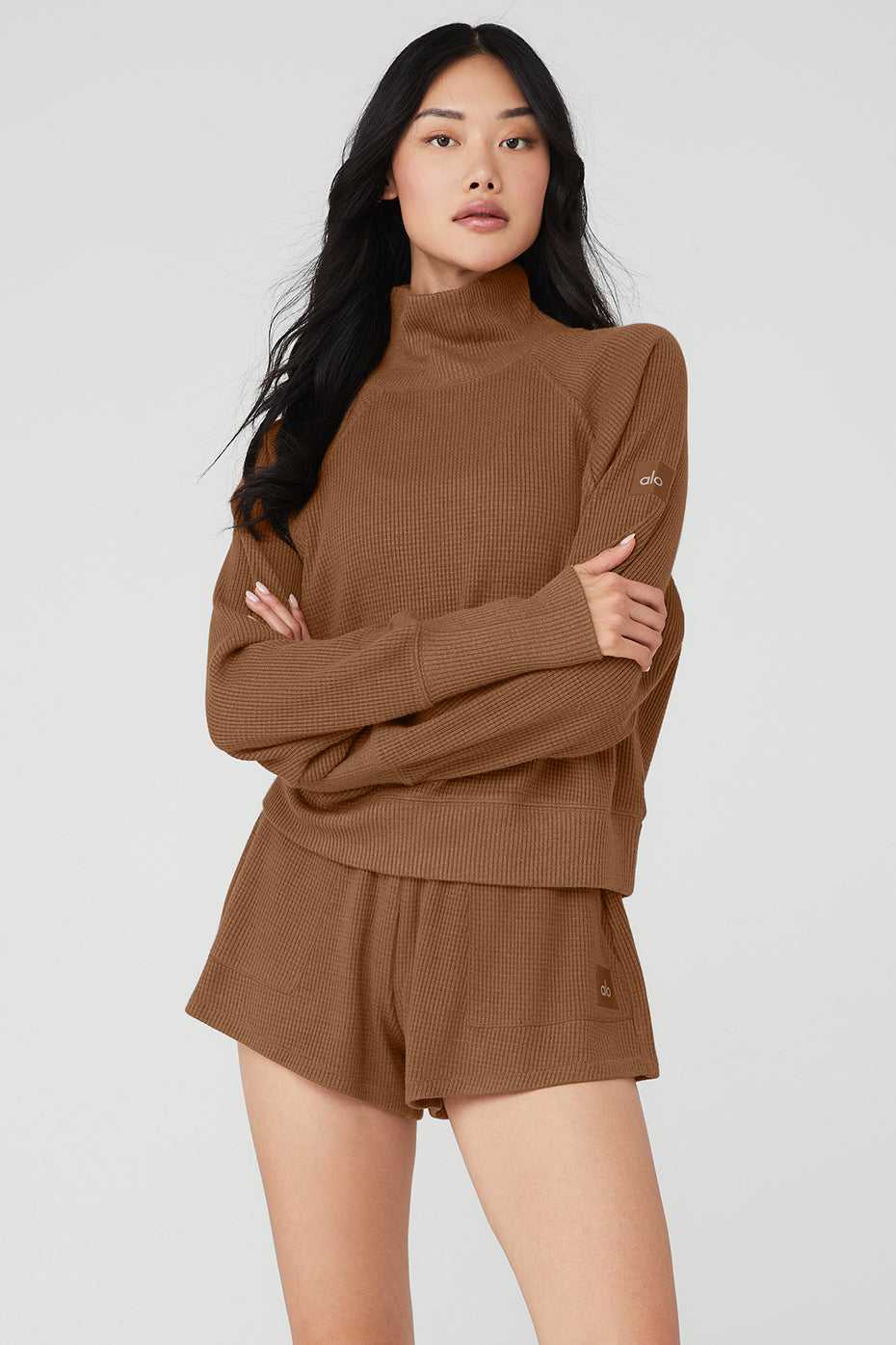 Alo Yoga USA Thermal Weekend Escape Mock Neck Long Sleeve Cinnamon Brown | 1543769-HG