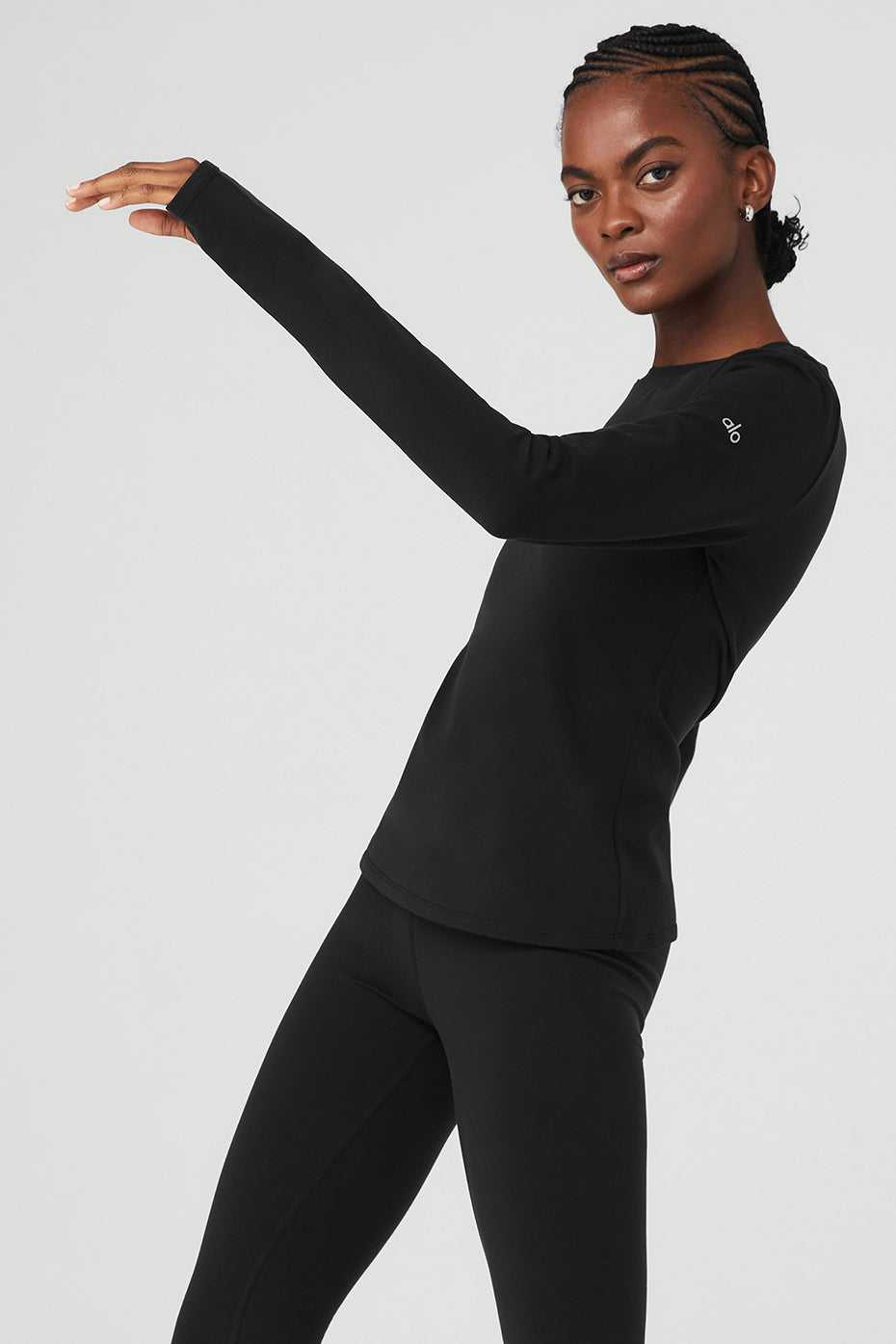 Alo Yoga USA Warm Airbrush Nocturne Long Sleeve Black | 2301796-RL