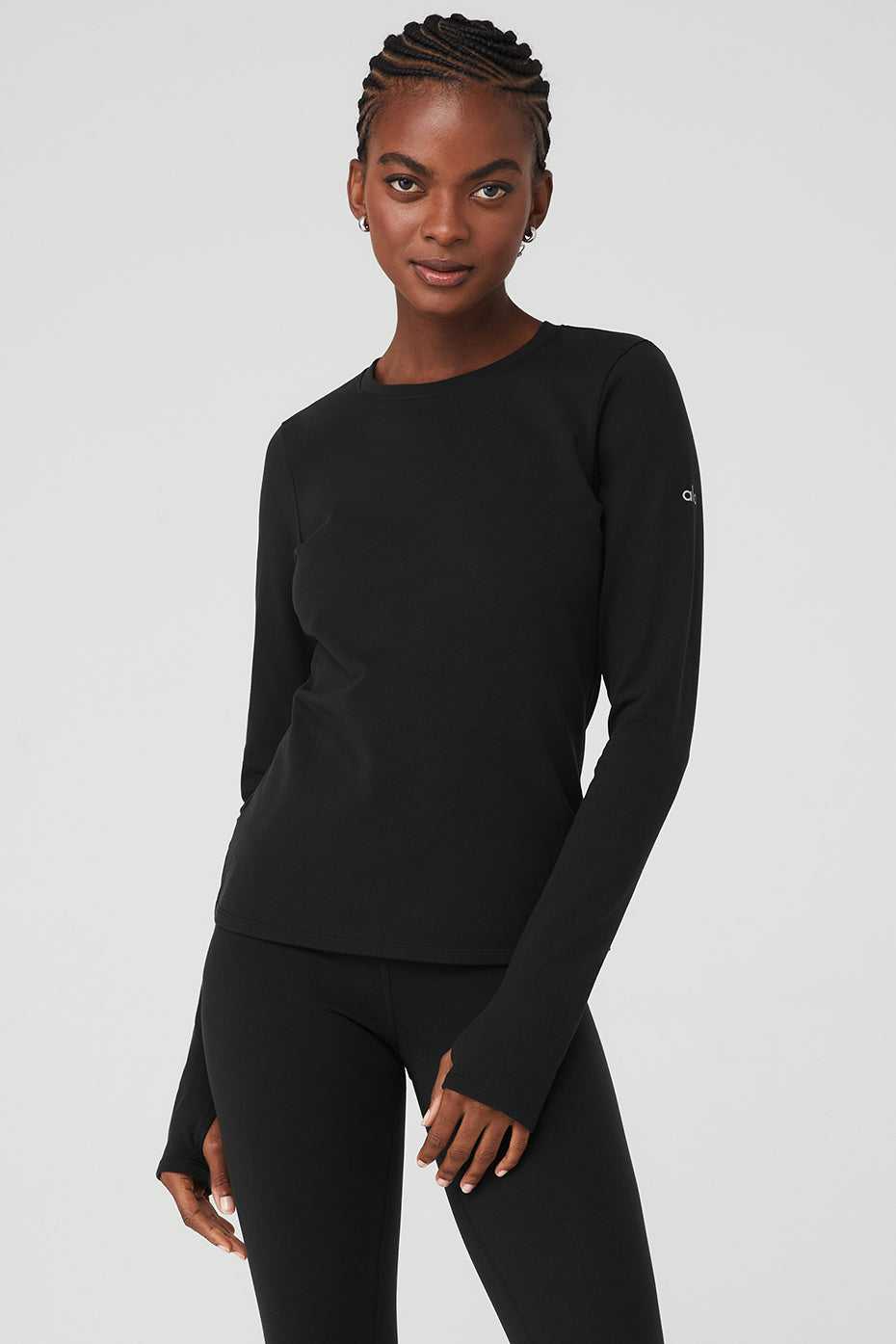 Alo Yoga USA Warm Airbrush Nocturne Long Sleeve Black | 2301796-RL