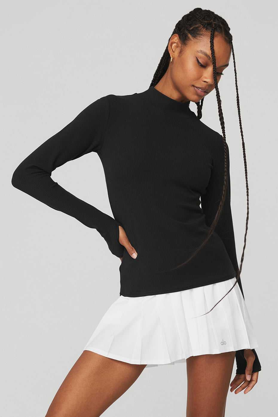 Alo Yoga USA Wellness Rib Mock Neck Long Sleeve Black | 5987012-DG