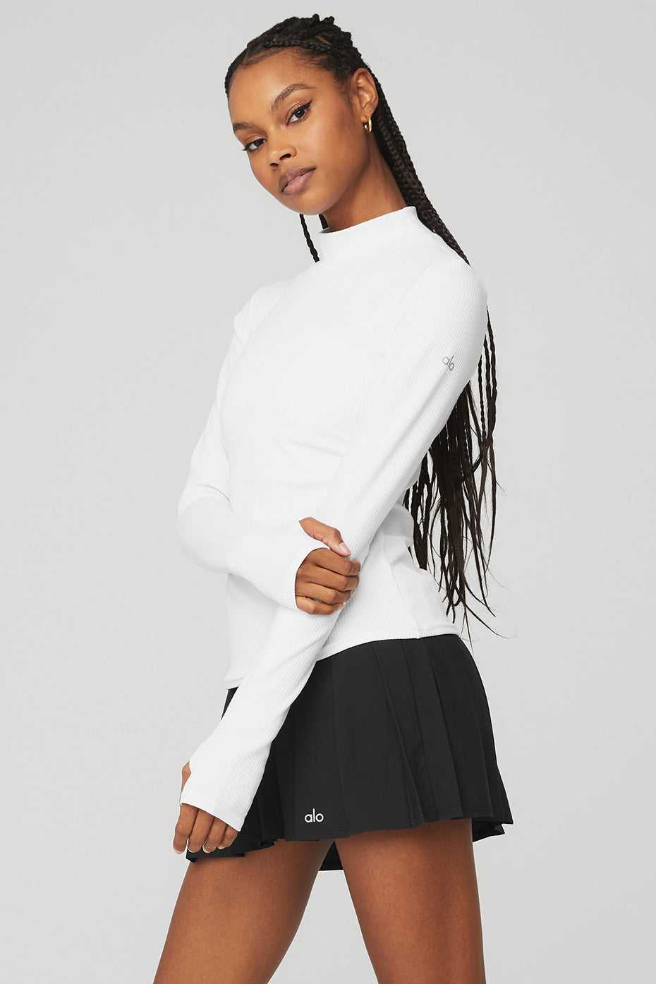 Alo Yoga USA Wellness Rib Mock Neck Long Sleeve White | 9074316-BA