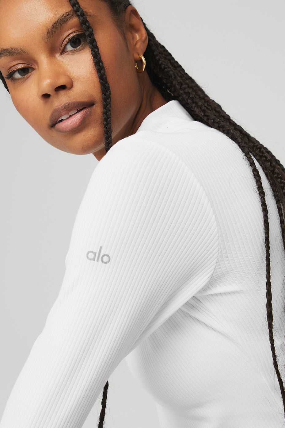 Alo Yoga USA Wellness Rib Mock Neck Long Sleeve White | 9074316-BA